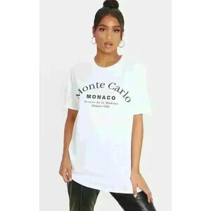PrettyLittleThing WHITE MONTE CARLO T SHIRT Size Small Oversized